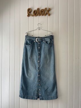 We the Free Button-Front Midi Denim Skirt in Light Blue 33 NWOT